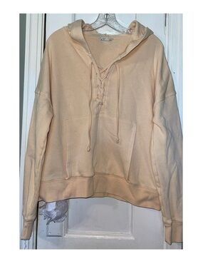 American Eagle Outfitters Lace-Up Hoodie in Light Peach